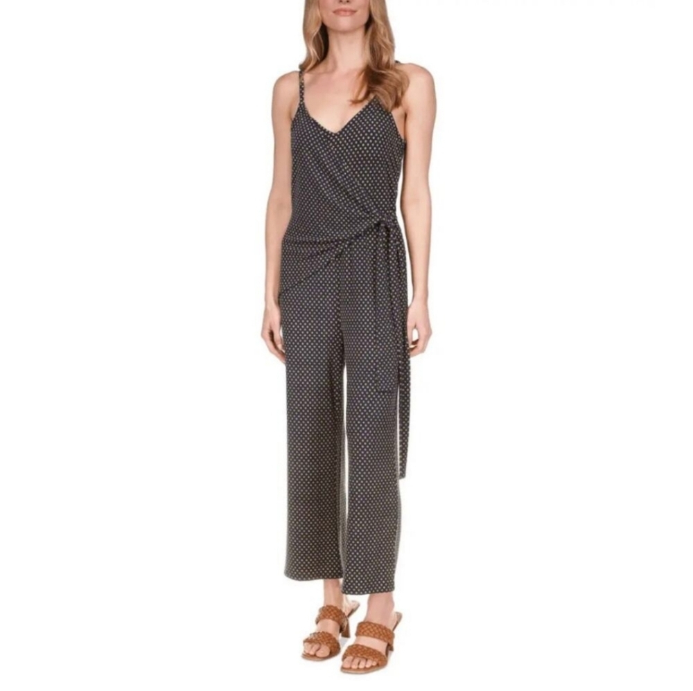 Michael Michael Kors Navy And Gold Polka Dot Wrap Jumpsuit